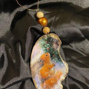 Hand-Painted Squirrel Pendant Necklace in Orange and Gold
